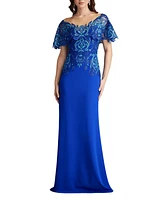 Tadashi Shoji Women's Deming Ruffled Sleeve Illusion Gown