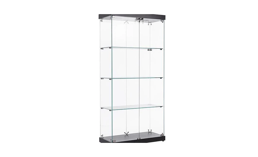 Slickblue 4-Tier Glass Display Cabinet with Double Doors, 2 Locks, Floor Standing Storage for Living Room & Office