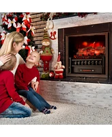 Gymax 20'' Infrared Quartz Electric Fireplace Heater W/ Birchwood Ember Bed Thermostat