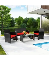 Vebreda Sugift 4 Pieces Patio Rattan Cushioned Furniture Set