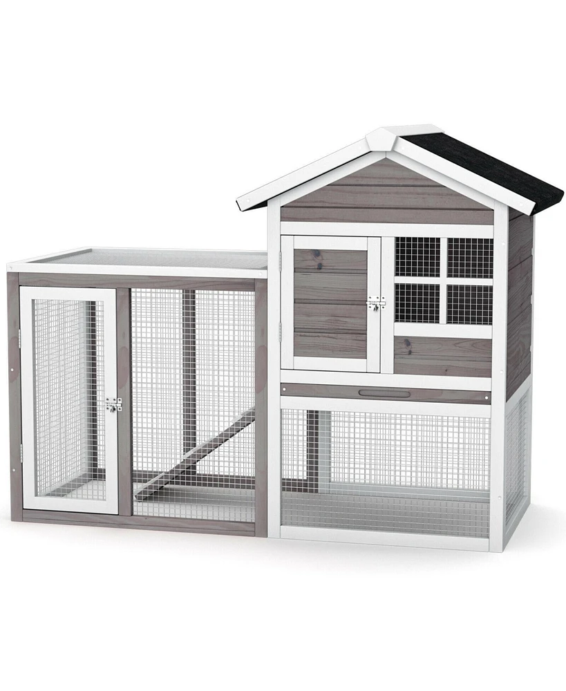 Sugift 2-Story Wooden Rabbit/Dog Hutch with Running Area