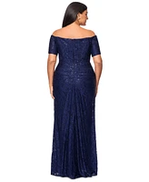 Xscape Plus Sequin-Lace Off-The-Shoulder Gown