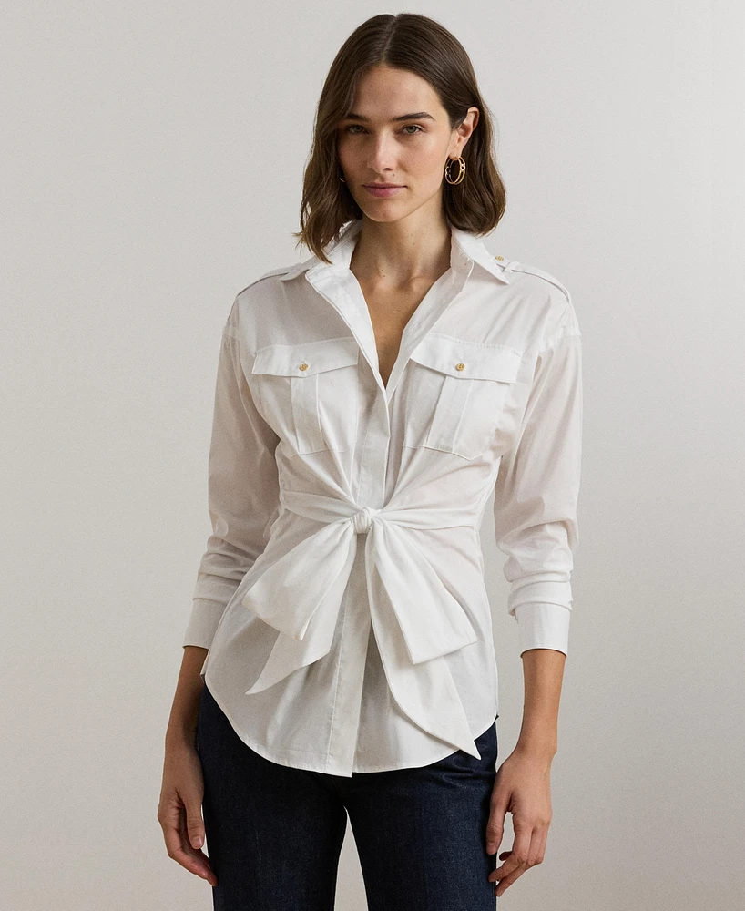 Lauren Ralph Women's Tie-Front Cotton-Blend Shirt