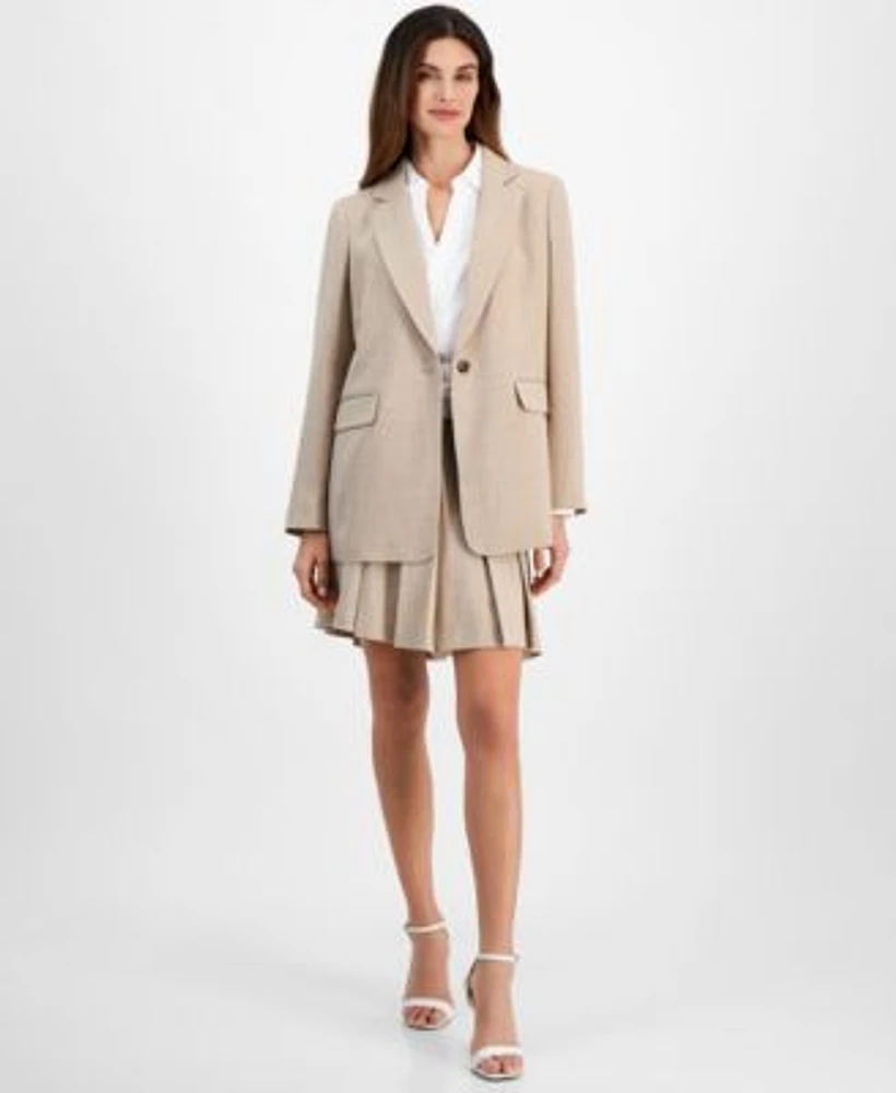 Tahari Asl Boyfriend Blazer Faux Wrap Top Pleated Skirt