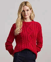 Lauren Ralph Women's Aran-Knit Cotton-Blend Crewneck Sweater