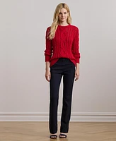 Lauren Ralph Women's Aran-Knit Cotton-Blend Crewneck Sweater