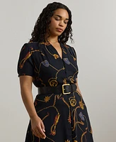 Lauren Ralph Lauren Plus Size Belting-Print Georgette Dress