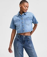 And Now This Women's Cropped Button-Front Denim Shirt