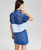 And Now This Women's Mixed-Media Patch-Pocket Button-Front Denim Shirt, Exclusively at Macy's