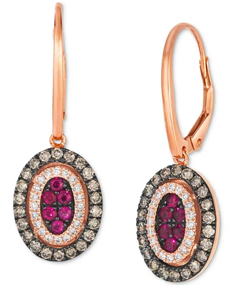 Le Vian Chocolatier Passion Ruby (1/3 ct. t.w.) & Diamond (5/8 ct. t.w.) Halo Cluster Oval Drop Earrings in 14k Rose Gold