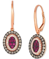 Le Vian Chocolatier Passion Ruby (1/3 ct. t.w.) & Diamond (5/8 ct. t.w.) Halo Cluster Oval Drop Earrings in 14k Rose Gold