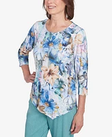 Alfred Dunner Petite Floral Asymmetric Hem Top