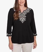 Alfred Dunner Petite Crew Neck Embroidered Top