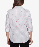 Alfred Dunner Petite Woven Button Down Top with Stripes Hearts