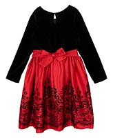 Rare Editions Big Girl Flocked Satin Social Dress, 2-Piece Set