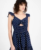 And Now This Women's Dot-Print Cutout Smocked Midi Dress, Exclusively at Macy's