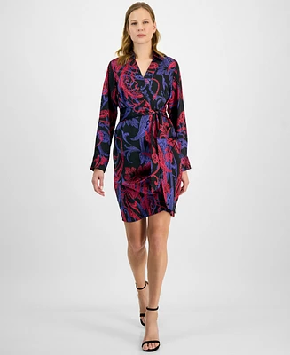 Tahari Asl Women's Printed Faux-Wrap Dress