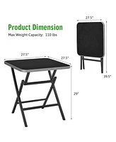 Sugift 27.5" Square Outdoor Patio Dining Table with Aluminum Frame and Tempered Glass top