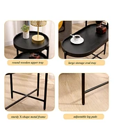 Slickblue Metal Frame and Wooden Desk End Table for Living Room Use