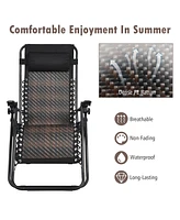 Inolait Sugift 2 Pieces Folding Patio Rattan Zero Gravity Lounge Chair