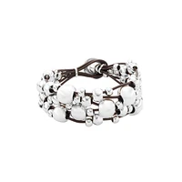 UNOde50 Sterling Silver Wide Leather Metal Clad Bracelet