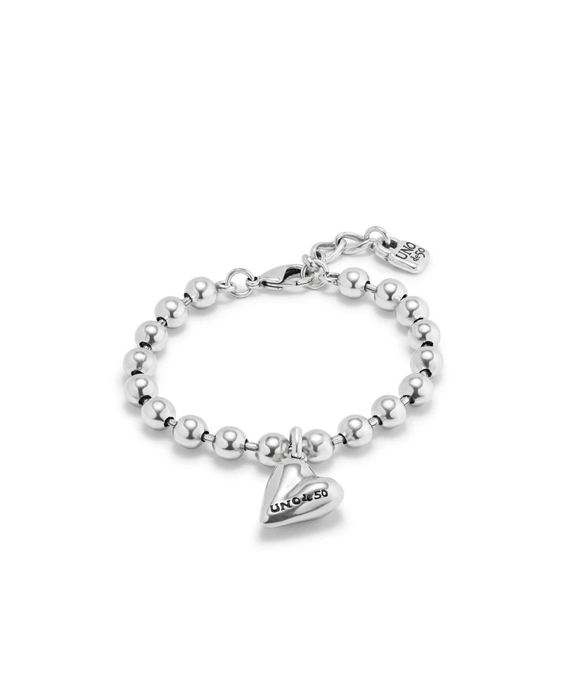 UNOde50 Sterling Silver Plated Beads and Heart Charm Metal Alloy Bracelet