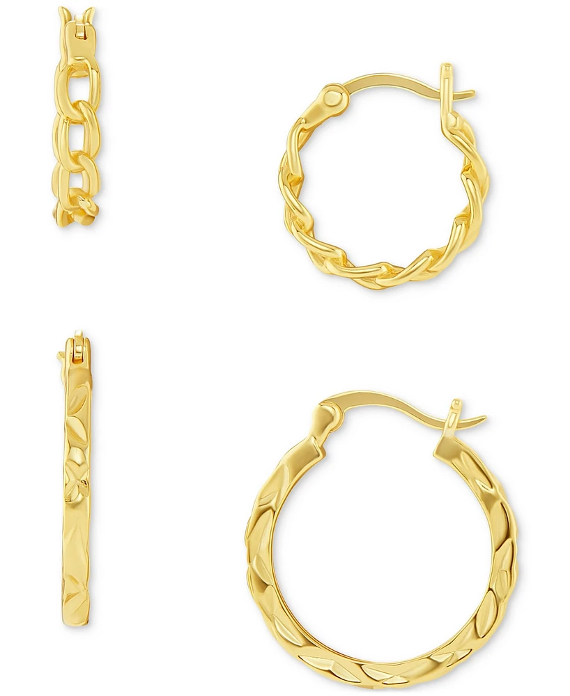 Polished Braided & Diamond-Cut Hoop Earrings Set 18k Gold over Sterling Silver, Created for Macy's