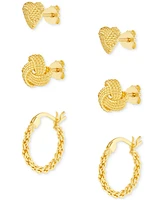 Macy's 3-Pc. Set Loveknot Stud & Twisted Hoop Earrings 18K Gold Over Sterling Silver or