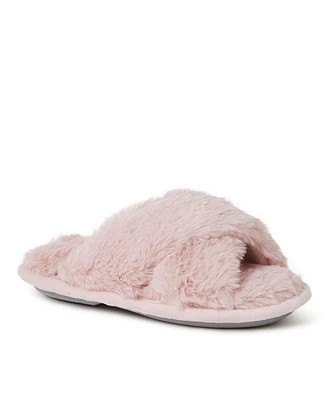 Dearfoams Girls Jess Furry Fuzzy Crossband Slide Slipper