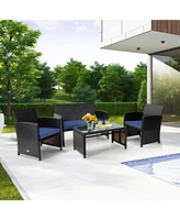 Sugift 4 Pieces Patio Rattan Cushioned Furniture Set