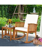 Sugift 2 Pieces Acacia Wood Patio Rocking Chair Table Set