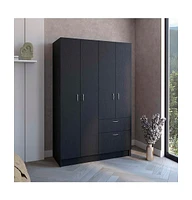 Itaca Armoire, Double Door Cabinet, One Drawer, Five Interior Shelves, Rod, Black / White