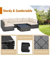 Costway 7PCS Patio Rattan Furniture Set Sectional Sofa Cushioned Garden Peacock