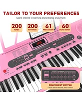 Givimo 61-Key Pink Electric Keyboard Piano for Beginners with Stand, Bench, Microphone, Headphones, Dual Speakers & Teaching Modes