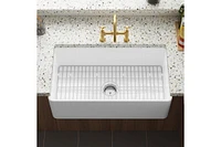 gaomon White Farmhouse Sink 33 inch Fireclay Apron Front Single Bowl Kitchen Sink Deep Drop In Farm Sink Undermount with Bottom Grid & Strainer Drain