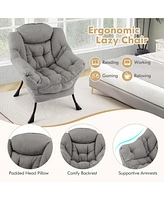 Costway Large Lazy Chair with Cozy Head Pillow Stylish Tufted Back & Seat Armrests