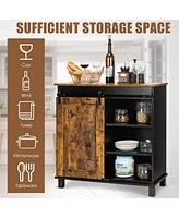 Sugift Farmhouse Sideboard with Detachable Wine Rack and Cabinets
