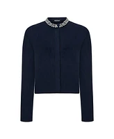 Nocturne Women's Shiny Stone Collar Knit Cardigan