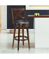 Sugift Swivel X-back Upholstered Counter Height Bar Stool with Pvc Cushioned Seat