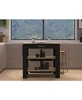 Delos Kitchen Island 37" H, Two Open Storage Shelves, One Drawer, Four Legs,Towel Hanger