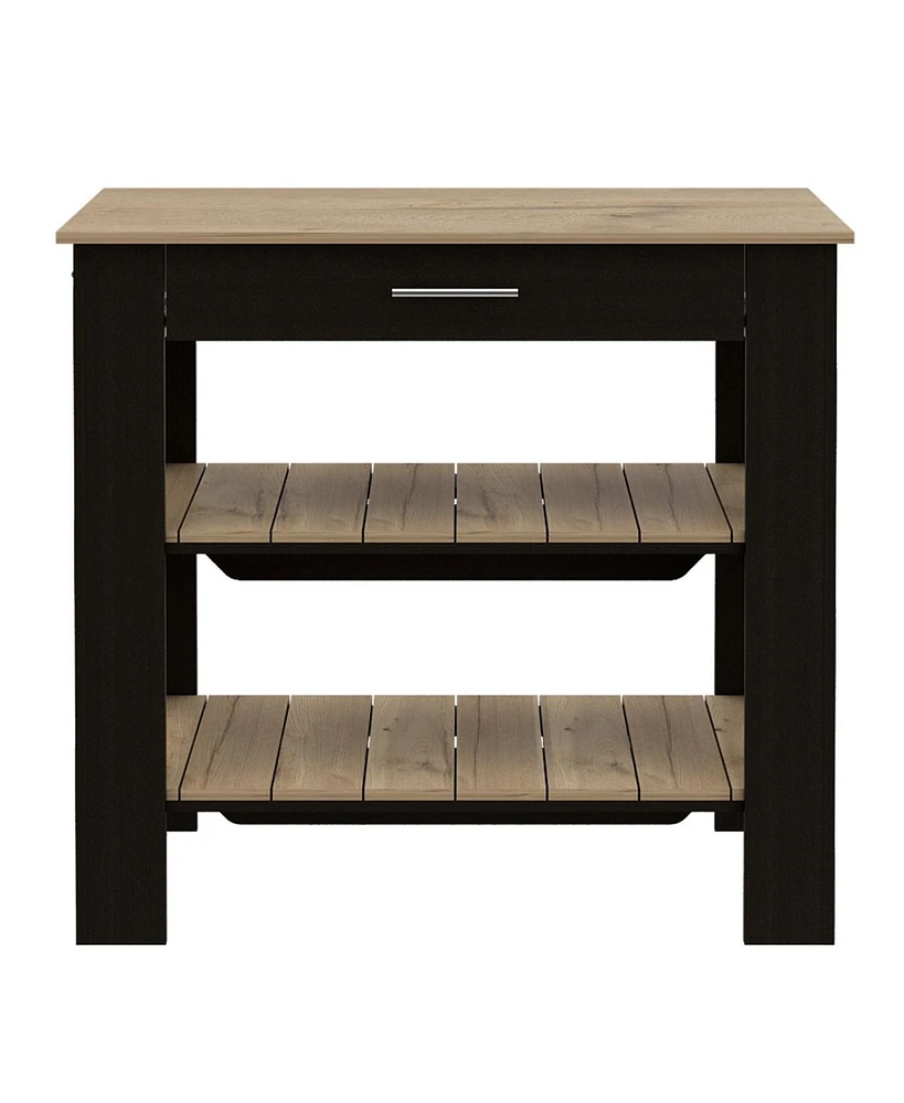 Depot E-Shop Delos Kitchen Island 37" H, Two Open Storage Shelves, One Drawer, Four Legs,Towel Hanger