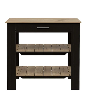 Delos Kitchen Island 37" H, Two Open Storage Shelves, One Drawer, Four Legs,Towel Hanger