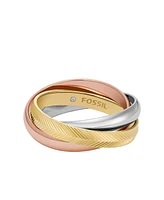 Fossil Harlow Interlocking Links Tri-Tone Stainless Steel Band Ring