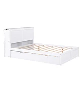 Streamdale Furniture Full Size Storage Platform Bed With Pull Out Shelves And Twin Size Trundle