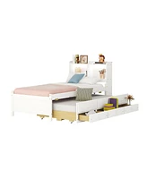 Streamdale Furniture Twin Bed with Usb, Bookcase, Trundle, & Storage