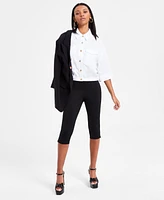 Bar Iii Women's 3/4-Sleeve Button-Front Crop Blouse, Exclusively at Macy's