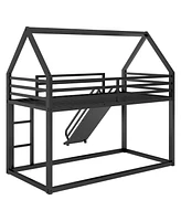 Streamdale Furniture Twin over Twin House Bunk Bed with Ladder and Slide, Black