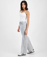 Tinseltown Juniors' High-Rise Frayed Wide-Leg Jeans