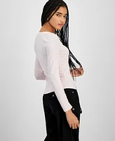 Hippie Rose Juniors' Long-Sleeve V-Neck Henley