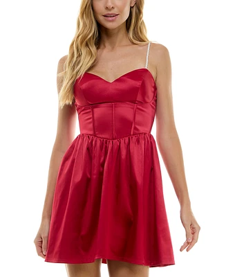 City Studios Juniors' Satin Corset Fit & Flare Dress